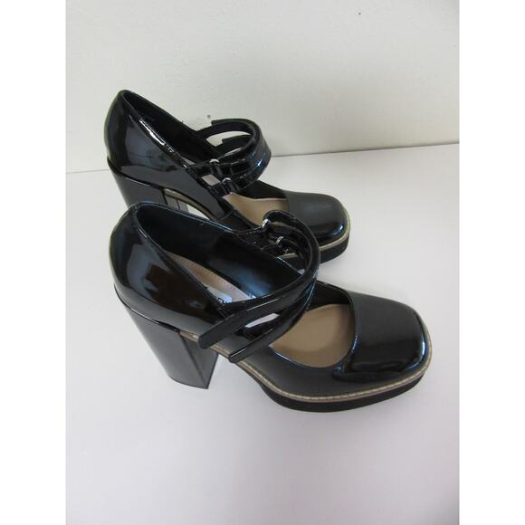 STEVE MADDEN Black Patent Twice Mary Jane Block Heels 8 M - Picture 4 of 7
